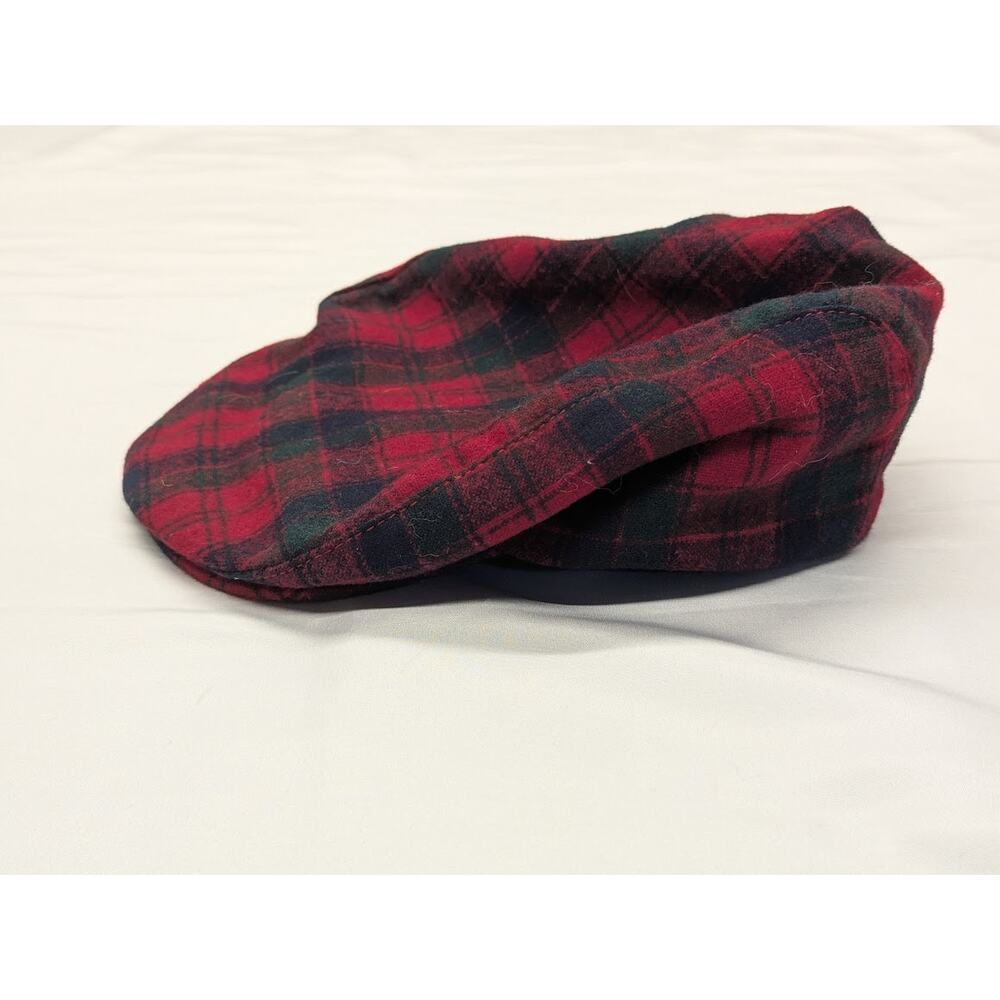 VTG Pendleton Virgin Wool Red Plaid Newsboy Cabbie Derby Hat Flat Cap Medium